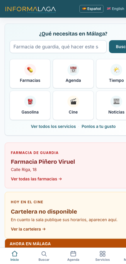La portada de InforMálaga en un móvil